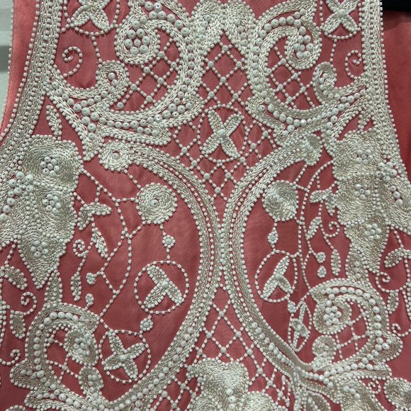 Naeem Khan Pink Dress with White Embroidery - Size 12 (Gently Used) - Picture 7 of 7